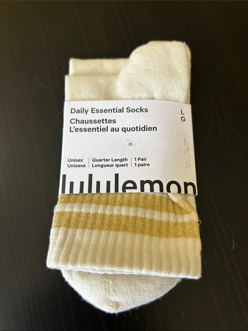 Lululemon daily essential crew socks size large in light ivory / gold